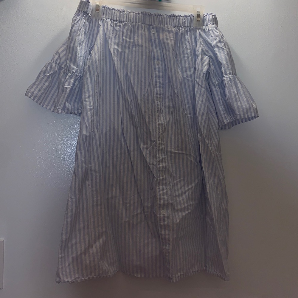 Bell Sleeved Pinstripe Dress